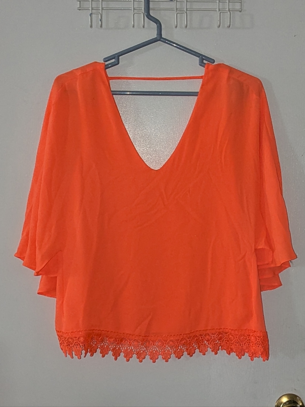Orange V-Neck Blouse XS